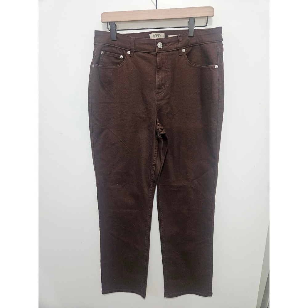 LOGO Lori Goldstein Womens Brown Straight Leg Stretch Pants Size 12